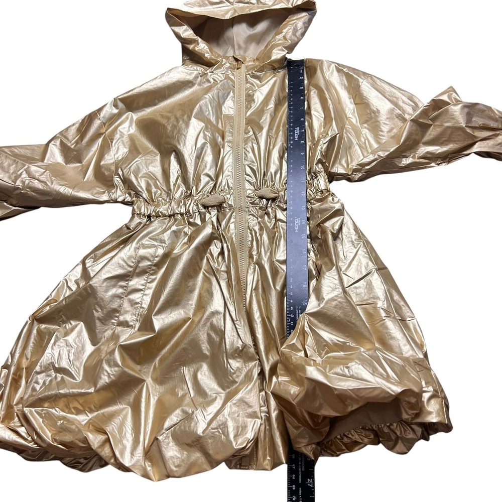 Habitual Girl Gold Metallic Hooded Windbreaker Jacket Size 7/8 Bubble Hem - Picture 7 of 9